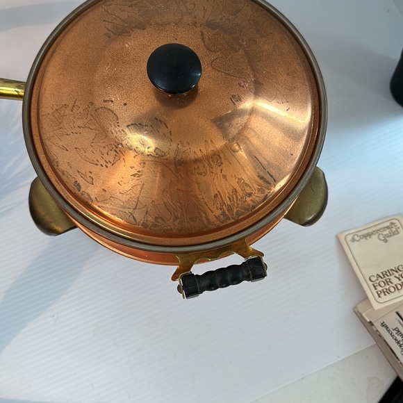 Vintage copper craft Guild double dish chaffing dish with wood handles - Picture 2 of 8